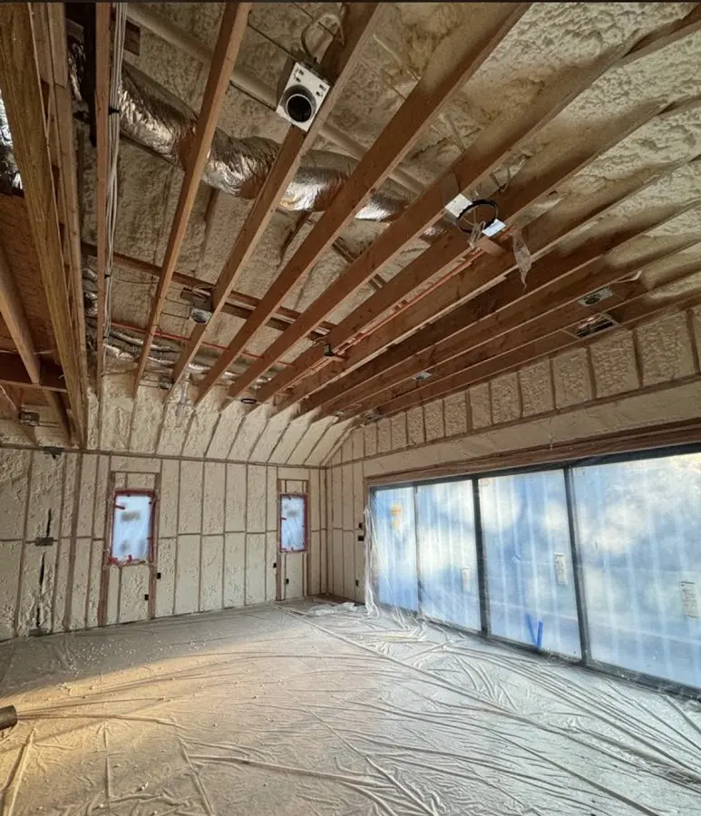 Interior walls and ceiling insulated with spray foam during new construction in Evesham